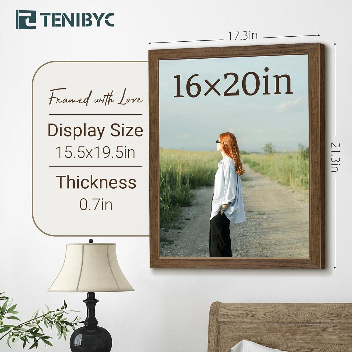 16x20 Picture Frame Set of 3 - Brown Woodgrain, Wood Poster Frame, HD Tempered Glass, Wall Gallery