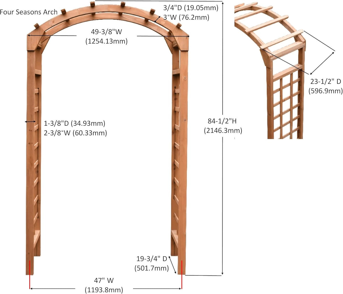 Solid Fir Wooden Garden Arch Premium Outdoor Trellis for Climbing Plants, 84.5”H×49.37”W×23.5’’D