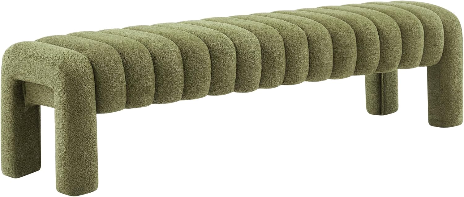 63" Bedroom Bench, Upholstered Entryway Bench, Modern End of Bed Ottoman with Solid Wood Legs and