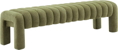 63" Bedroom Bench, Upholstered Entryway Bench, Modern End of Bed Ottoman with Solid Wood Legs and