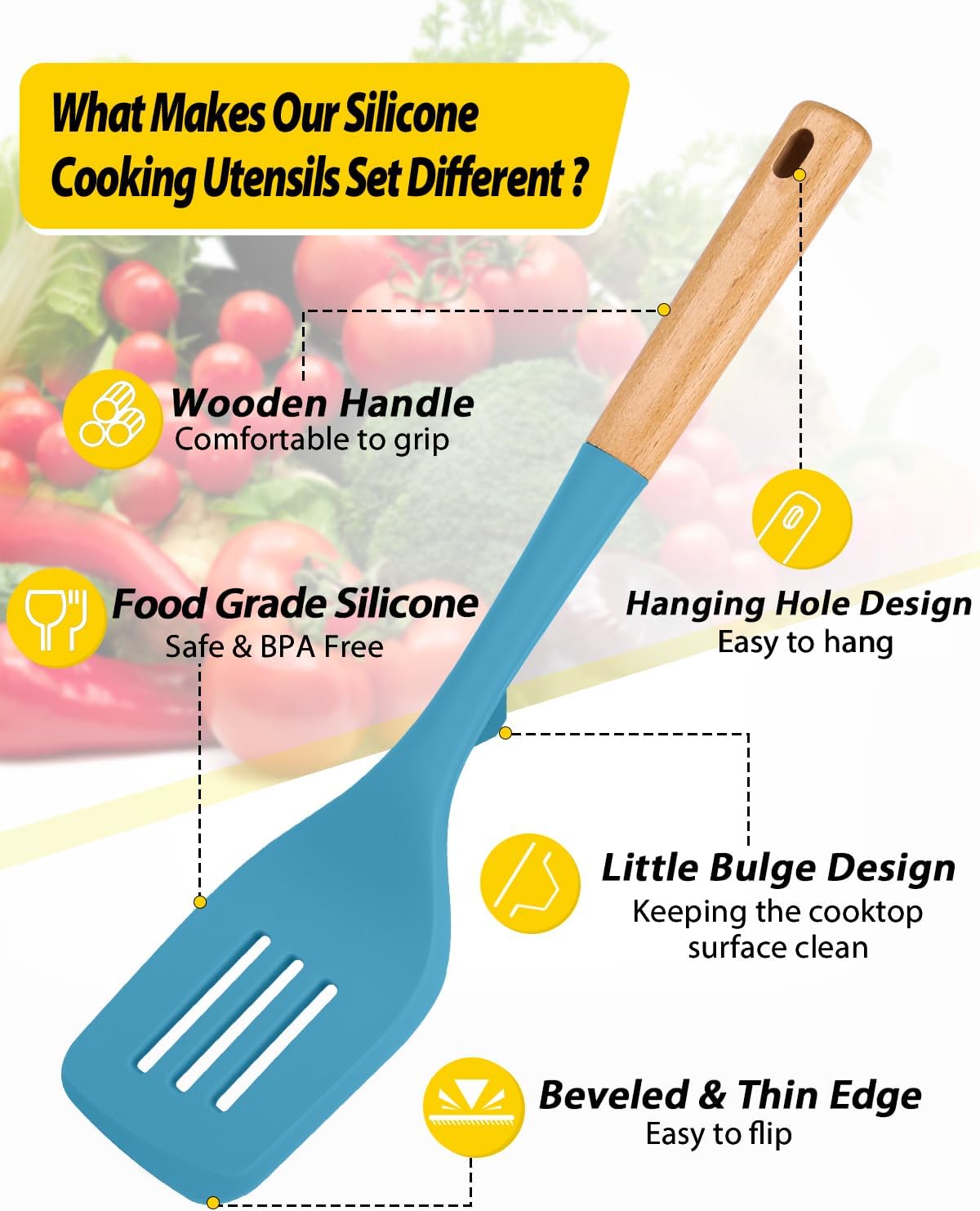 Pack of 4 Silicone Kitchen Utensils Set, Non Stick Solid Spatulas and Heat Resistant Slotted Spoons