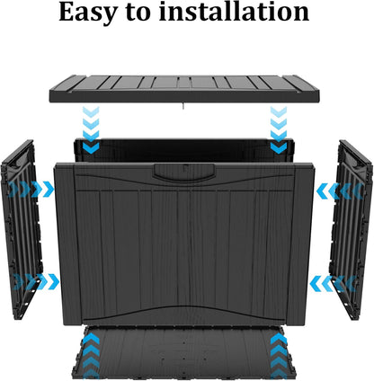 45 Gallon Outdoor Storage Box Waterproof Lockable Resin Deck Box Large, Patio Storage Bin for Pool