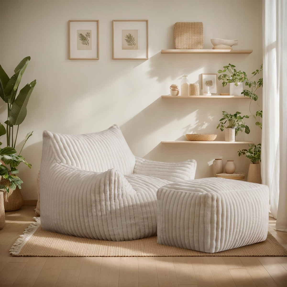 Giant Bean Bag Chairs for Adults, Oversized Chaise Lounge Chair Indoor with Memory Foam - Plush