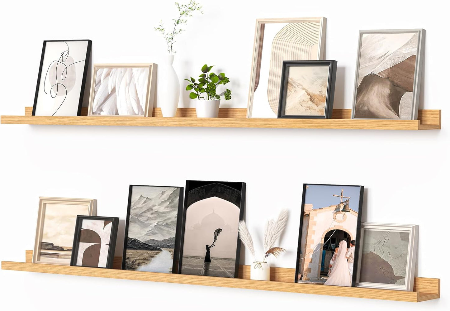 Heimlove Picture Ledge Shelf, Floating Shelves Set of 2, 56 Inches Picture Shelf for Wall with