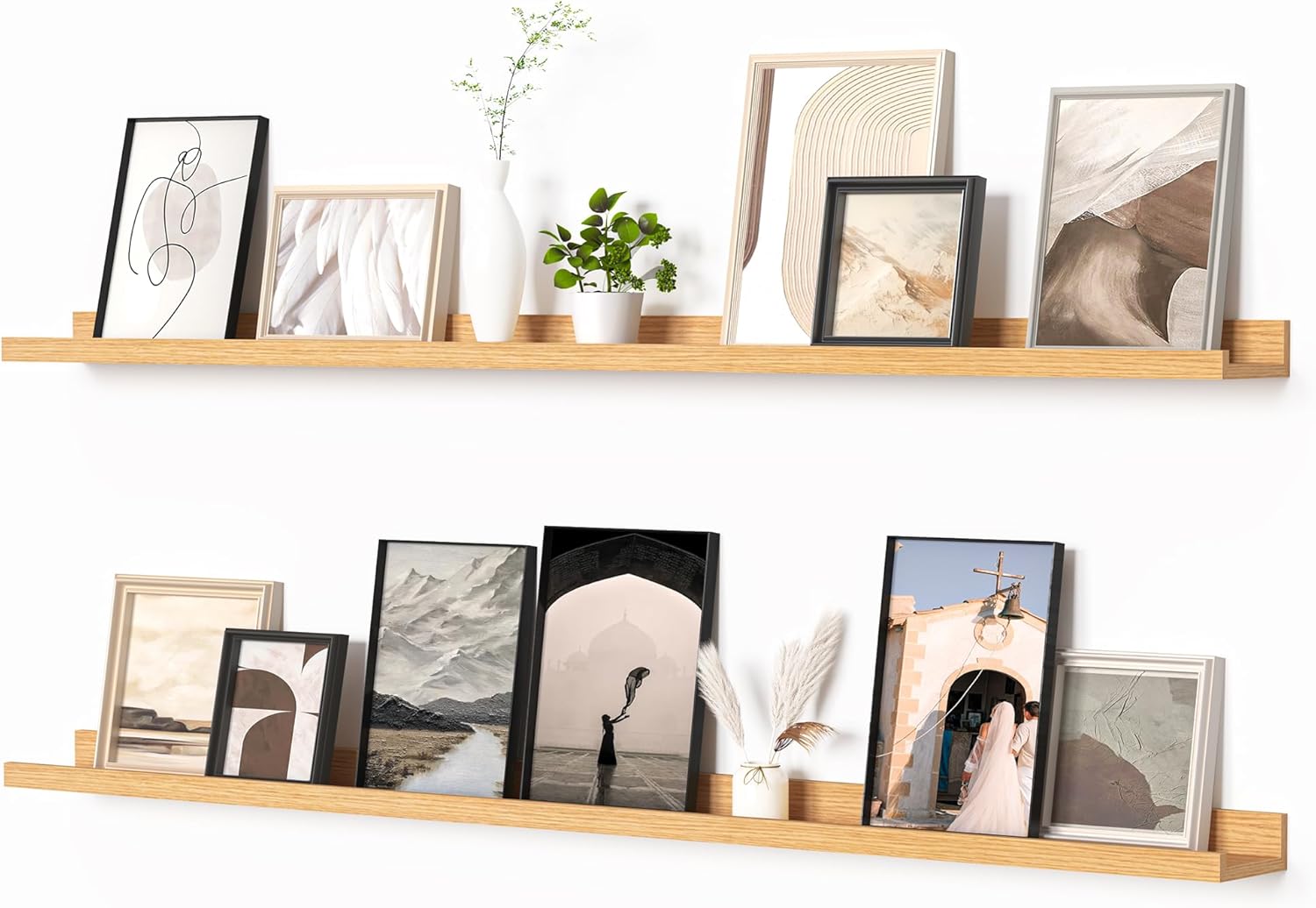 Heimlove Picture Ledge Shelf, Floating Shelves Set of 2, 56 Inches Picture Shelf for Wall with