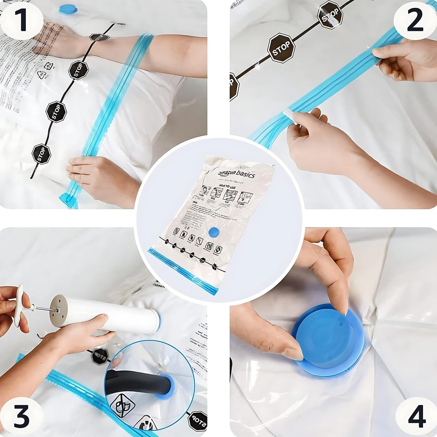 Amazon Basics Vacuum Compression Space Saving Storage Bags with Hand Pump for Clothes Packing