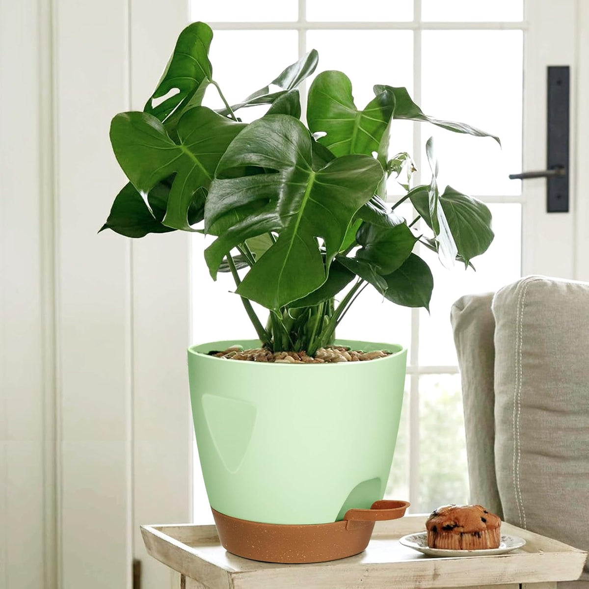 Uneed Indoor Self Watering Planters with Drainage Holes and Saucers, 7/6.5/6/5.5/5 Inch-5 Pots,for