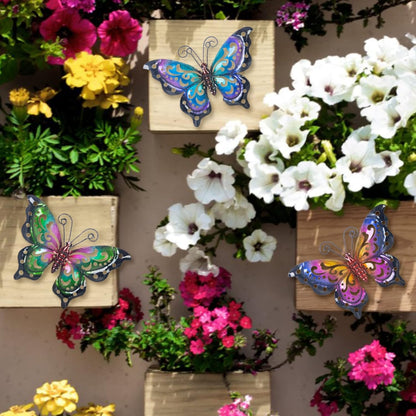 3 Pack Metal Butterfly Wall Art Outdoor Decor, Butterflies Spring Wall Sculpture Hanging Metal Wall
