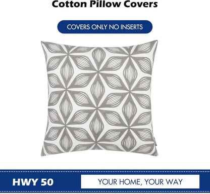 HWY 50 Grey Gray Decorative Throw Pillow Covers 18x18 Inch (1 Piece), Embroidered Cotton Farmhouse