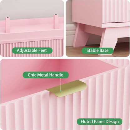 Fluted Dresser for Bedroom with 9 Drawers, 57" Wide Modern Chest of Drawers with Metal Handle