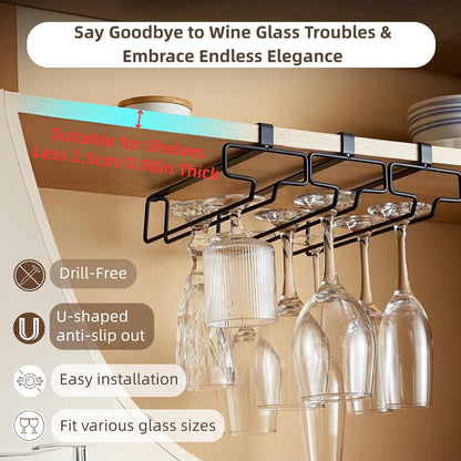 LINFIDITE Wine Glass Holder 2PCS Stemware Rack Hanger Under Cabinet Wine Glass Rack Kitchen Hanging