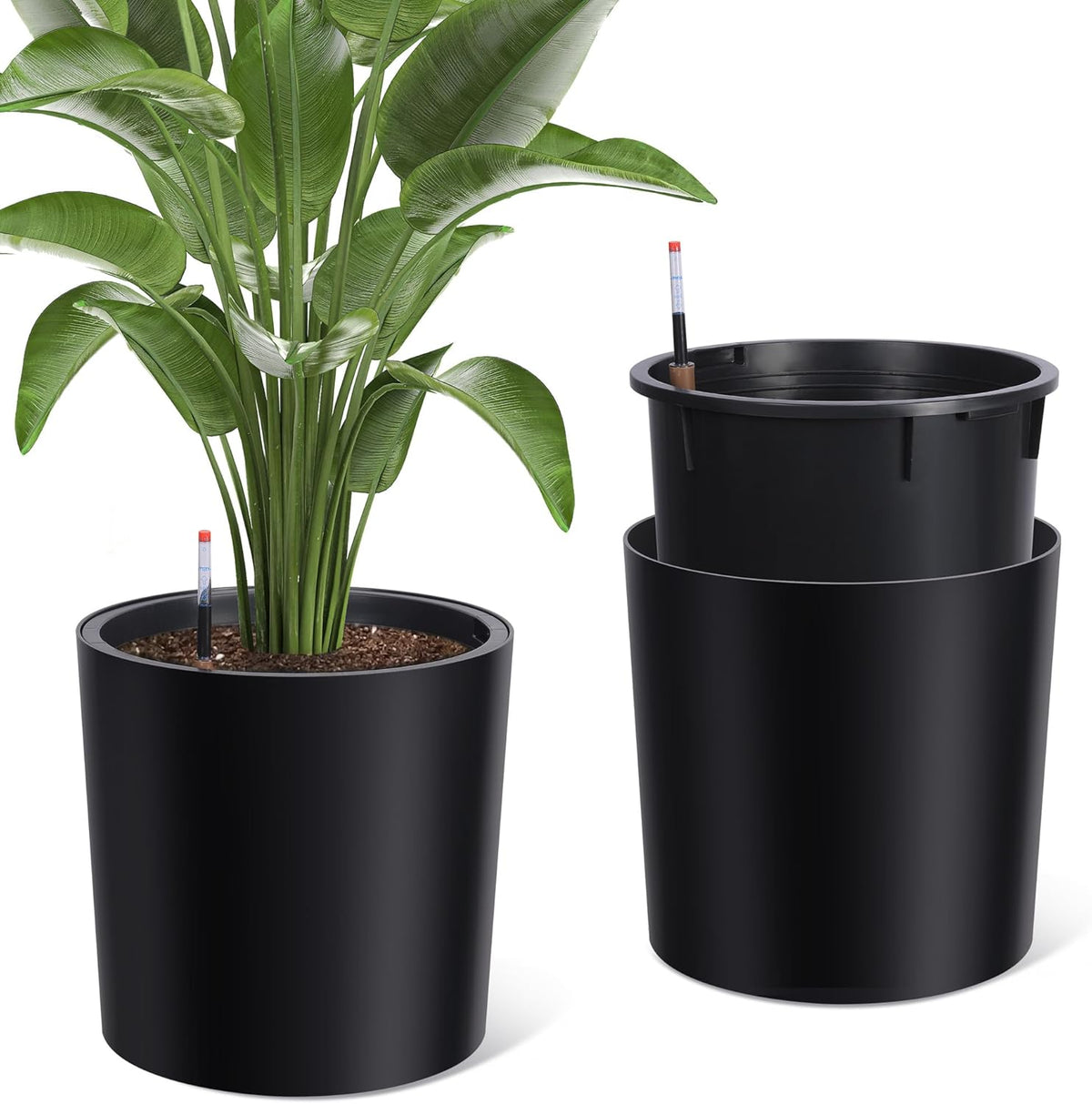 Tall Round Planter Set of 2, 19.5‘’ H x 19.9" Dia Large Planters for Indoor Plants with Built-in