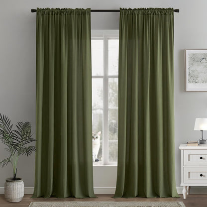 MIULEE Olive Green Privacy Sheer Curtains That Let Light in 96 Inches Long Non-See-Through Semi