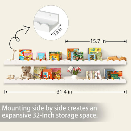 Nursery Book Shelves for Wall - Floating Kids Bookshelf for Bedroom, Nursery and Playroom - Wall