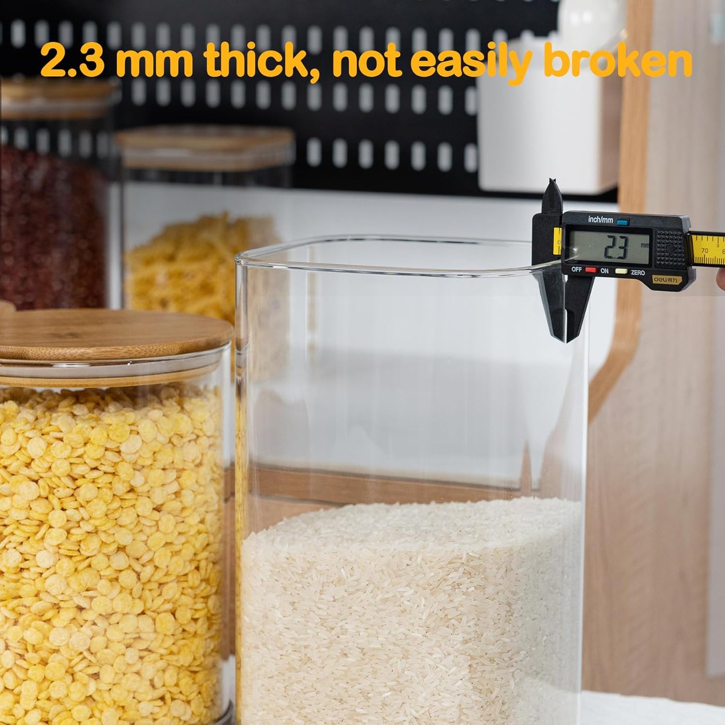 41oz Airtight Glass Square Storage Canister with Bamboo Lid Set of 4 (1200ml) Container Stackable