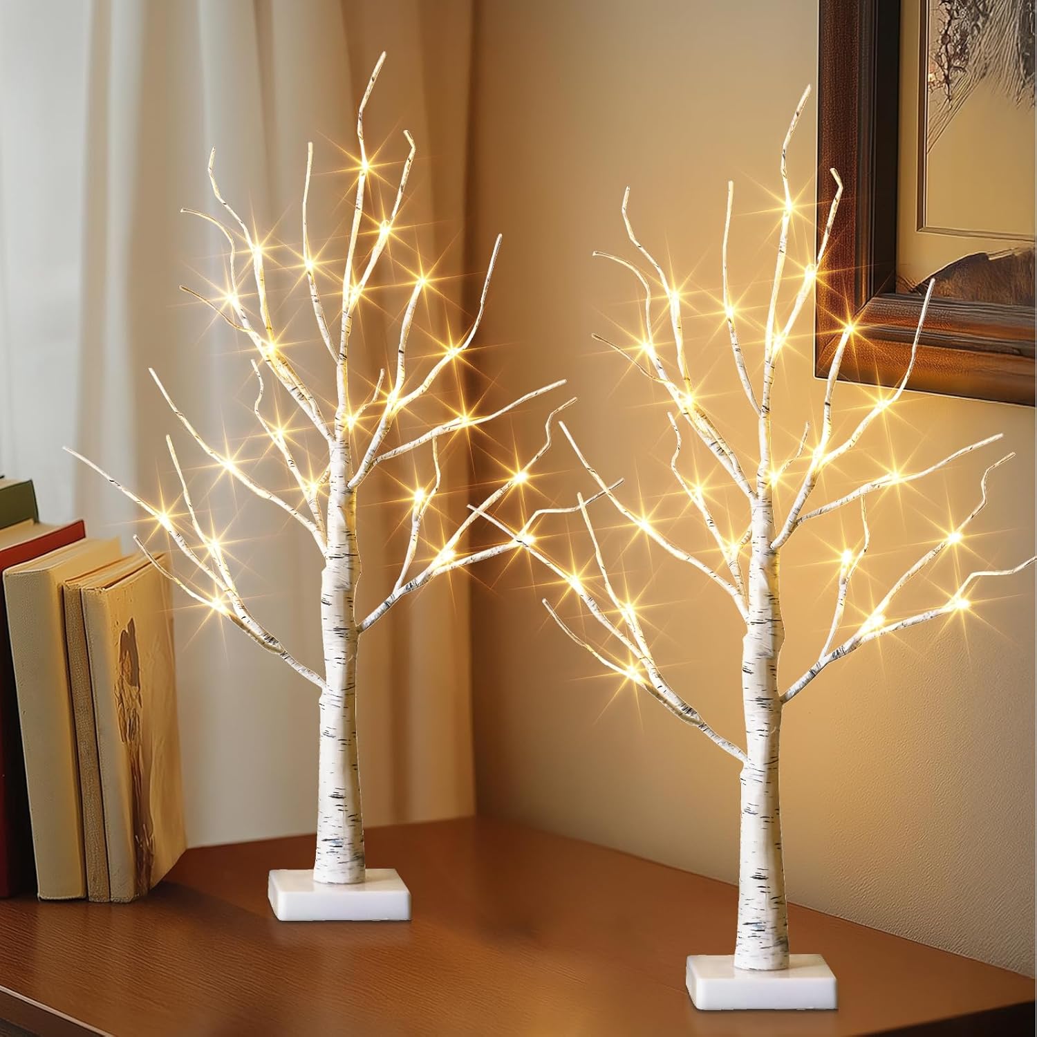 EAMBRITE Lighted Birch Tree Christmas Decorations Indoor for Home, 2Pack 24 LED Battery