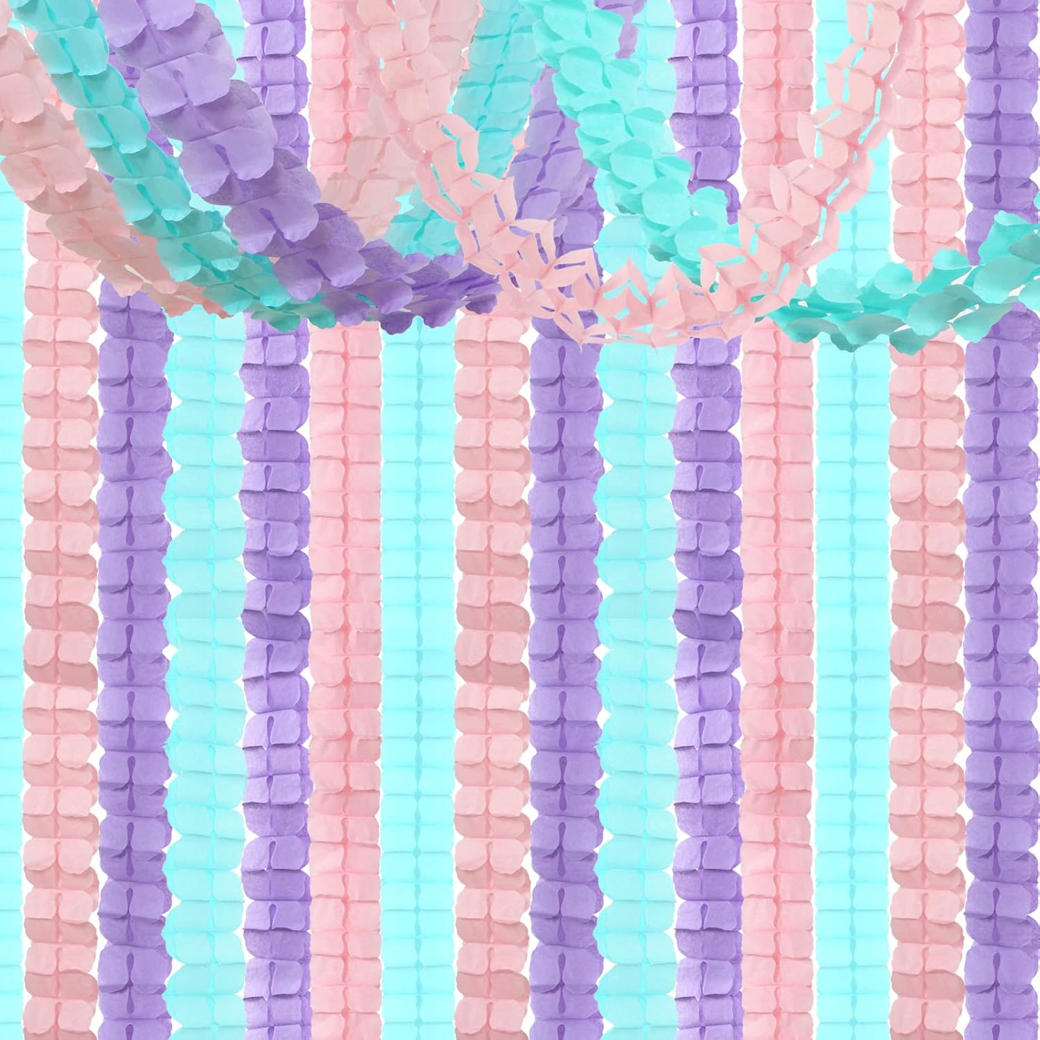 Pink-Purple Mint Mermaid Party-Decorations Streamers-Garland - 12pcs Teal Ocean-Themed 4-Leaf