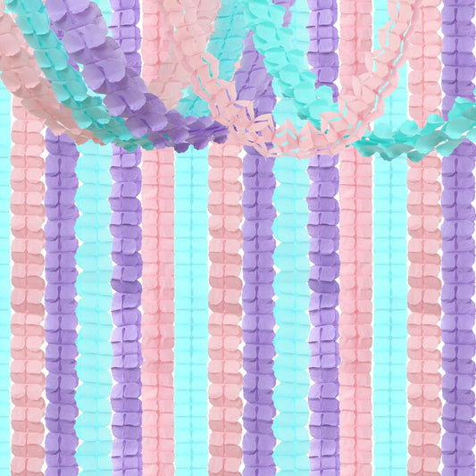 Pink-Purple Mint Mermaid Party-Decorations Streamers-Garland - 12pcs Teal Ocean-Themed 4-Leaf
