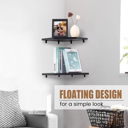 Corner Shelf Wall Mount, Floating Corner Shelves, Set of 2 Corner Wall Shelf Organizer, Rustic Wood