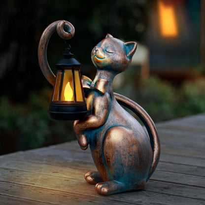 WHIMSYNOOK 10.7" Bronze Cat Solar Garden Statue Light – Cute Kitty Design, Bronze Finish