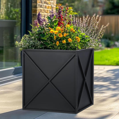 SUNNYPARK Large Metal Planter Box 17”x 17”x 18”, Square Modern Black Metal Planter Box Heavy Duty