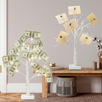 EAMBRITE Money Tree Gift Holder, Gift Card Tree 2FT 24LED, Lighted Birch Trees Battery/USB Powered