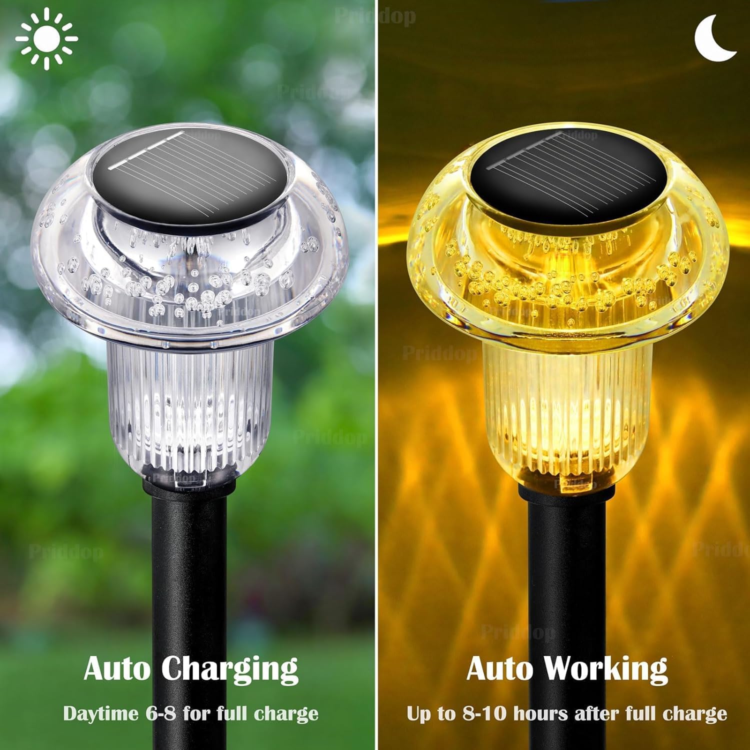 Solar Lights Outdoor Pathway Waterproof 8 Pack Warm White LED Acrylic Mushroom Decorative Garden