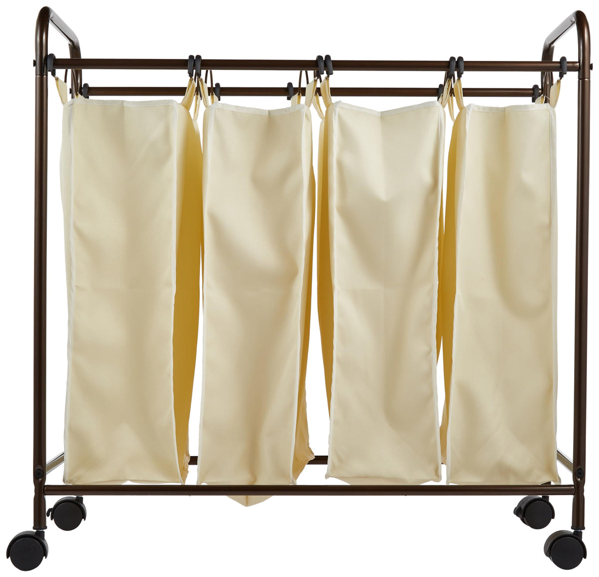 Household Essentials 7173 Rolling Quad Laundry Sorter with Removable Hamper Bags | Antique Bronze
