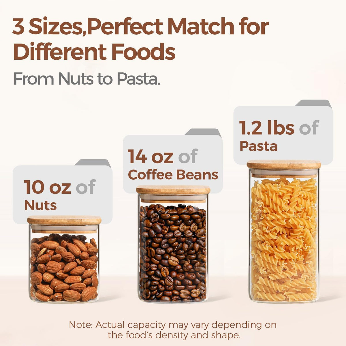 ComSaf Airtight Glass Storage Canister with Lids (0.7Qt/1.2Qt/1.6Qt) Set of 6, Food Storage