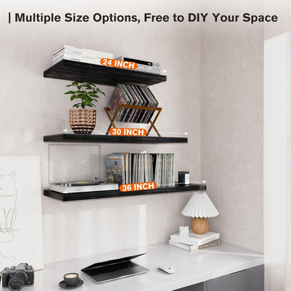 Wall Shelf Set of 2,Dark Wood Floating Shelves 30 in W x 10 in D x 1 in H, Wooden Floating Wall