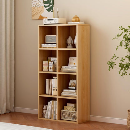 8-Cube Storage Shelf Bookcase - Wooden 4-Tier Floor Standing Open Bookshelf for Home and Office