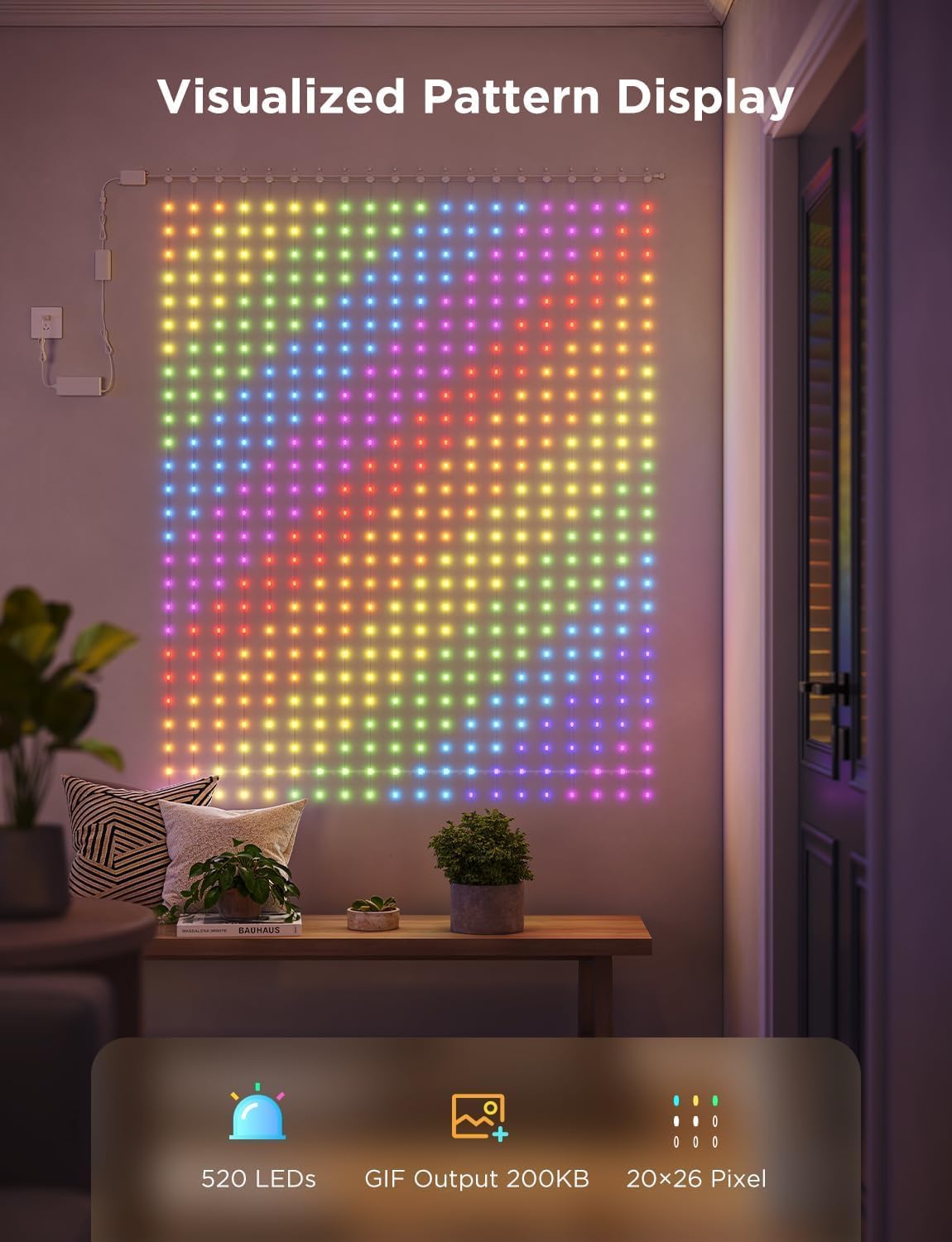 Govee Curtain Lights 2, 520 LEDs, Smart LED Curtain Light with DIY GIF AIGC, Non-Splicable, RGBIC