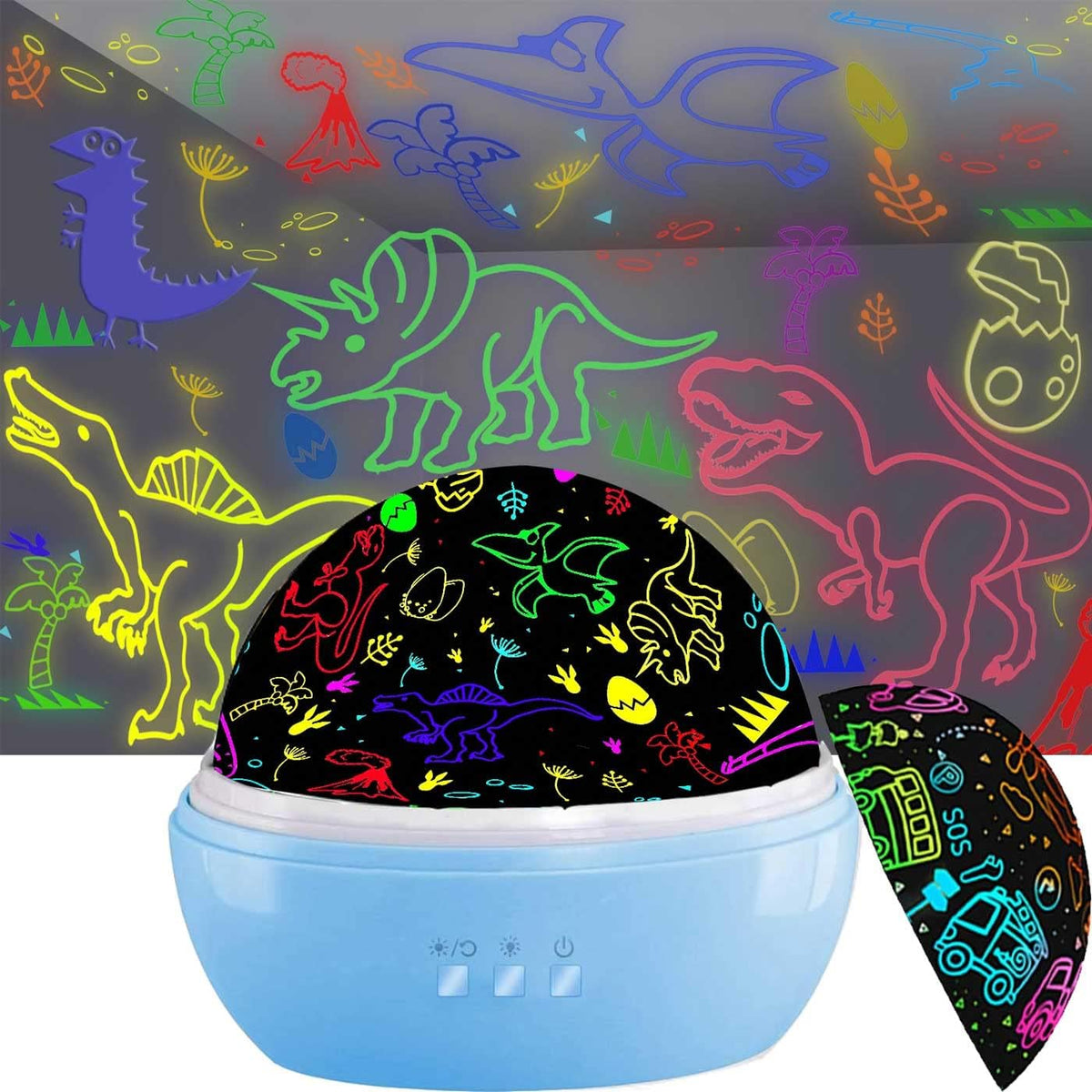 MINGKIDS Kids Night Lights for Bedroom,Project Dinosaurs and Vehicles on Wall or Ceiling,Room