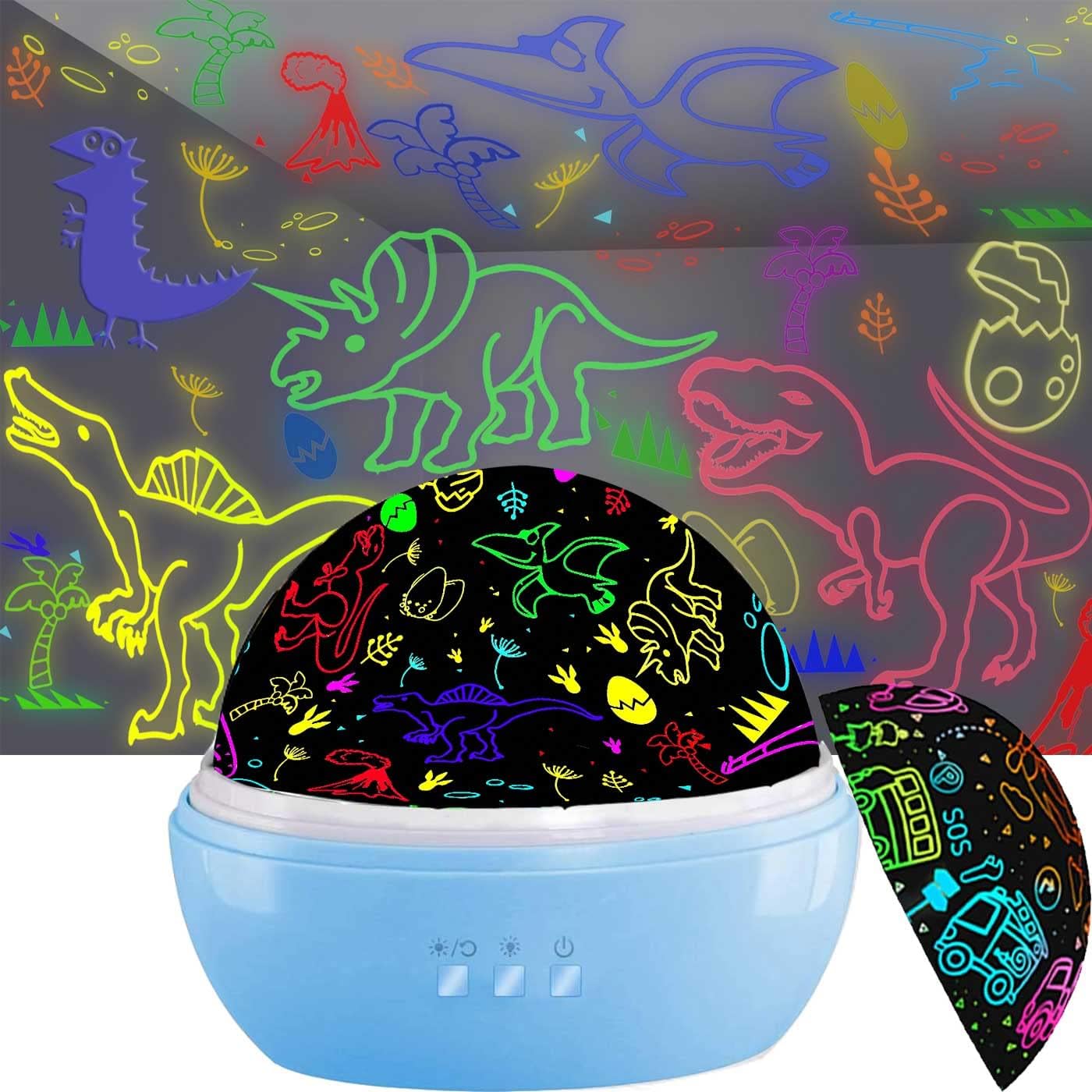 MINGKIDS Kids Night Lights for Bedroom,Project Dinosaurs and Vehicles on Wall or Ceiling,Room