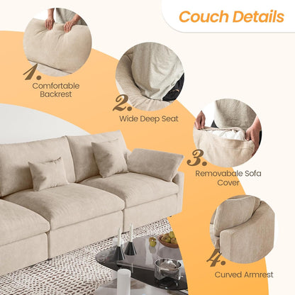 JACH Sectional Couches for Living Room, 3 Seater Cloud Sectional Couch with Deep Seat, Down Filled