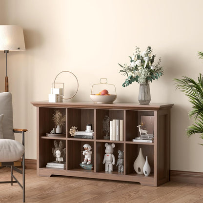 Cube Shelf Bookcase with Base - Wooden 2 Tiers Floor Standing Low Storage Cabinet for Home and