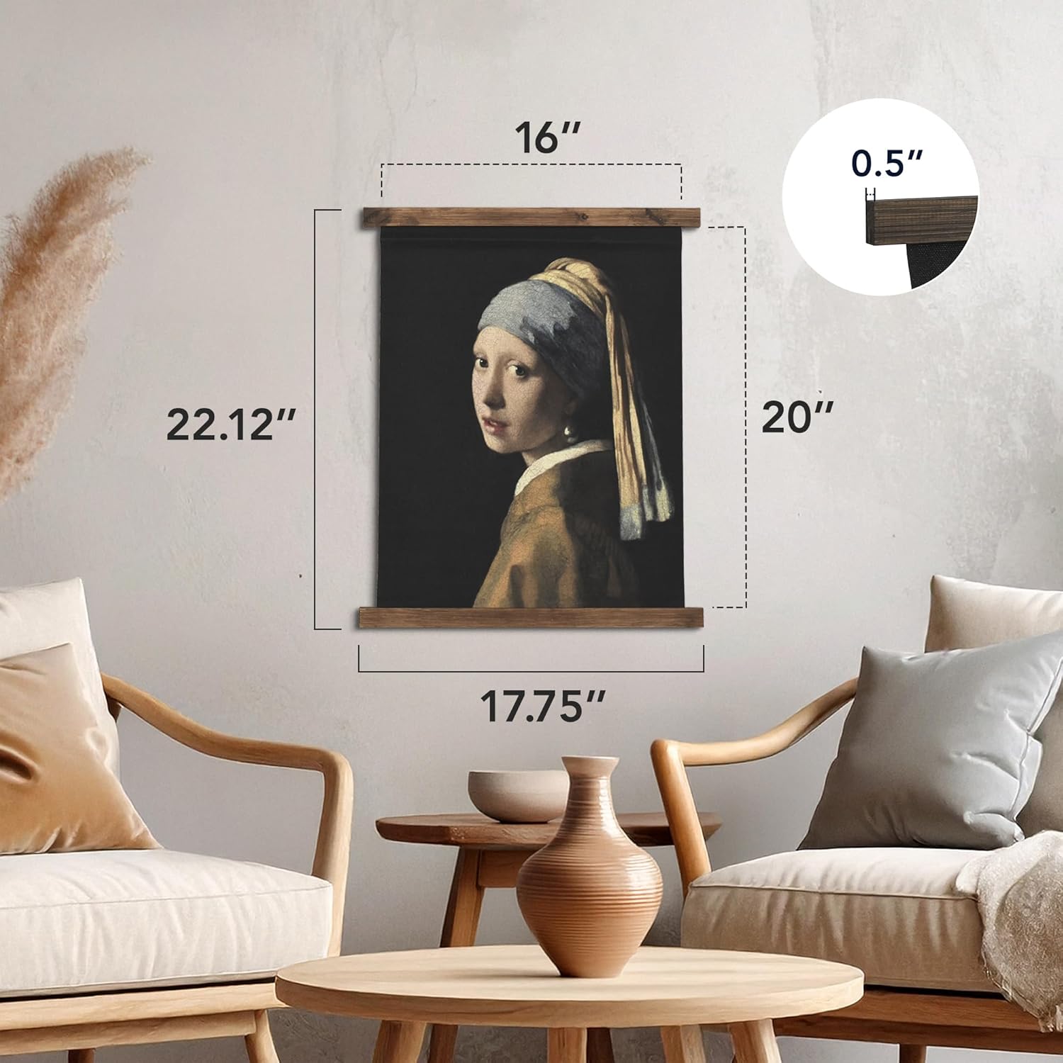 American Art Decor Girl with a Pearl Earring Tapestry Vintage Hanging Canvas Wall Art by Johannes