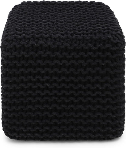 REDEARTH Cube Pouf Foot Stool Ottoman - Hand Knitted Poof - Cord Boho Pouffe - Home Décor - Stuffed