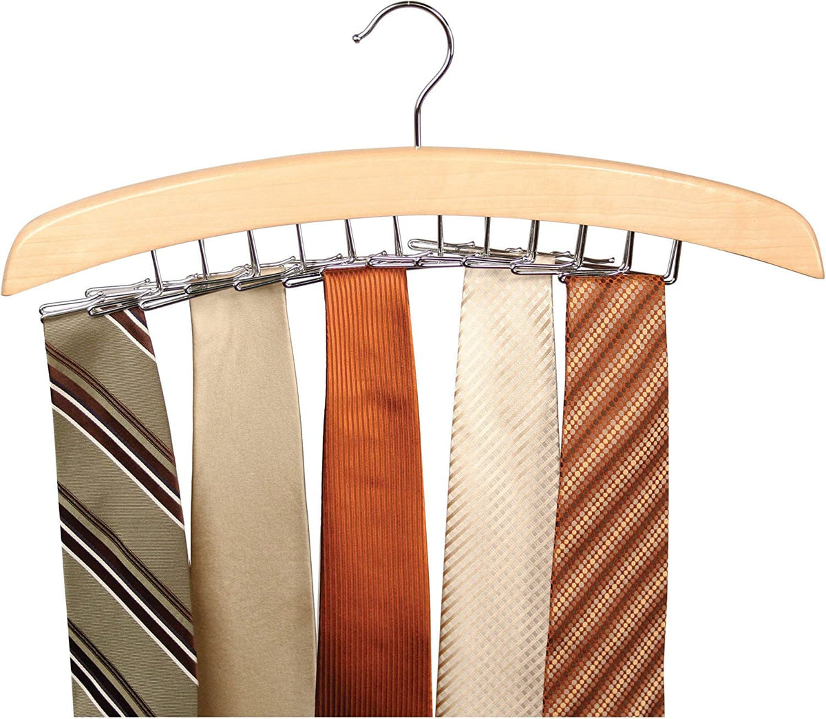 Richards Wooden Tie Rack Hanging Organizer for Mens Closet Accessories, Space Saving Necktie Holder