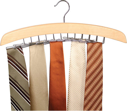 Richards Wooden Tie Rack Hanging Organizer for Mens Closet Accessories, Space Saving Necktie Holder