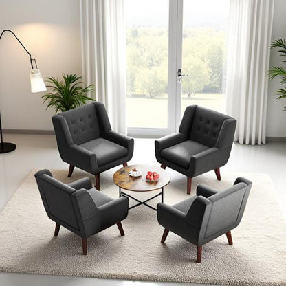 HUIMO Accent Chairs Set of 4, Upholstered Button Tufted Armchair, Linen Fabric Sofa Chairs for