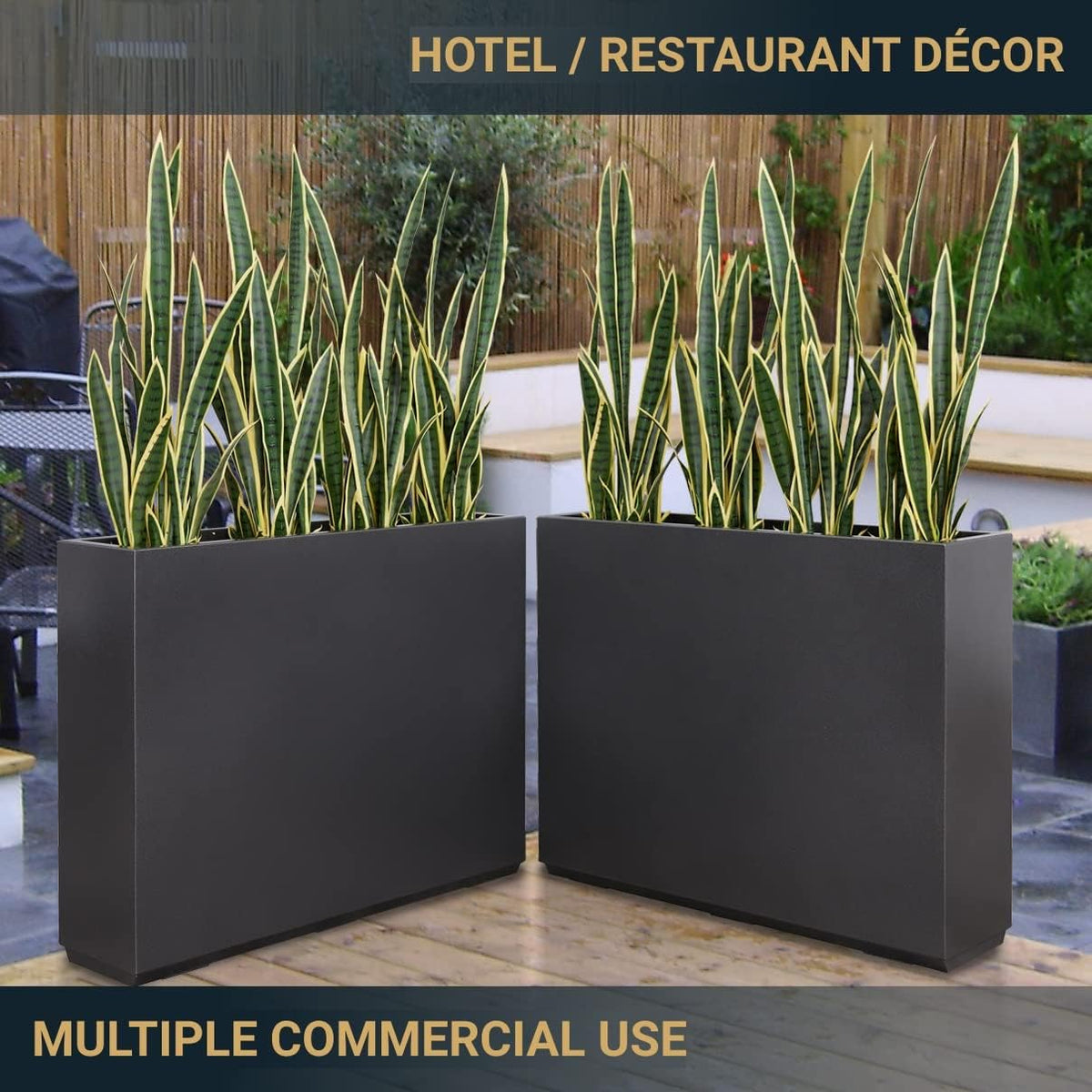 Metallic Heavy Planter for Outdoor Plants, 38Lx10Wx30H Inches Tall and Long Metal Divider Planter