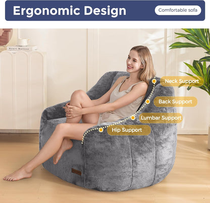 MAXYOYO Bean Bag Chair, Comfy Bean Bag Sofa with Back Support, Faux Fur Bean Bag Chair for Adults