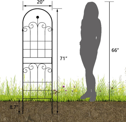 LZRS 2 Pack 71x20in Rustic Iron Arch Decoration Garden Trellis with Black Metal Coating – Perfect