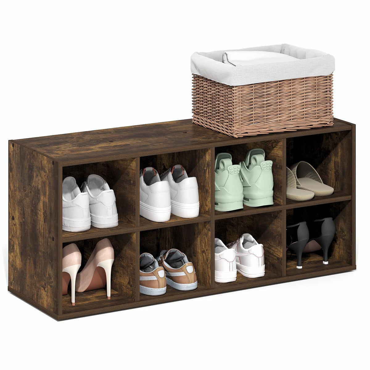 Furinno FANO 8-Cube Shoe Rack, Stackable Shoe Organizer, Amber Pine