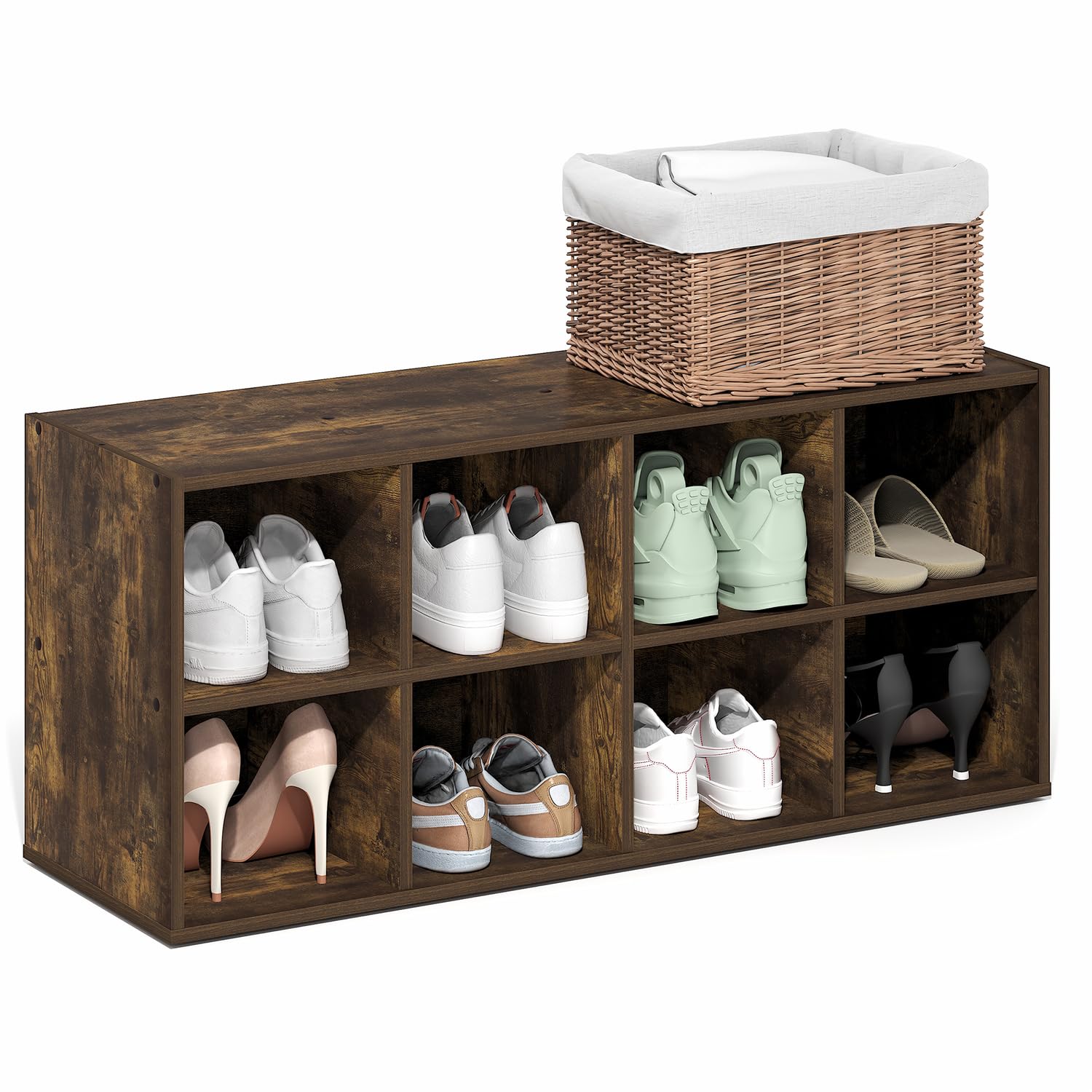 Furinno FANO 8-Cube Shoe Rack, Stackable Shoe Organizer, Amber Pine
