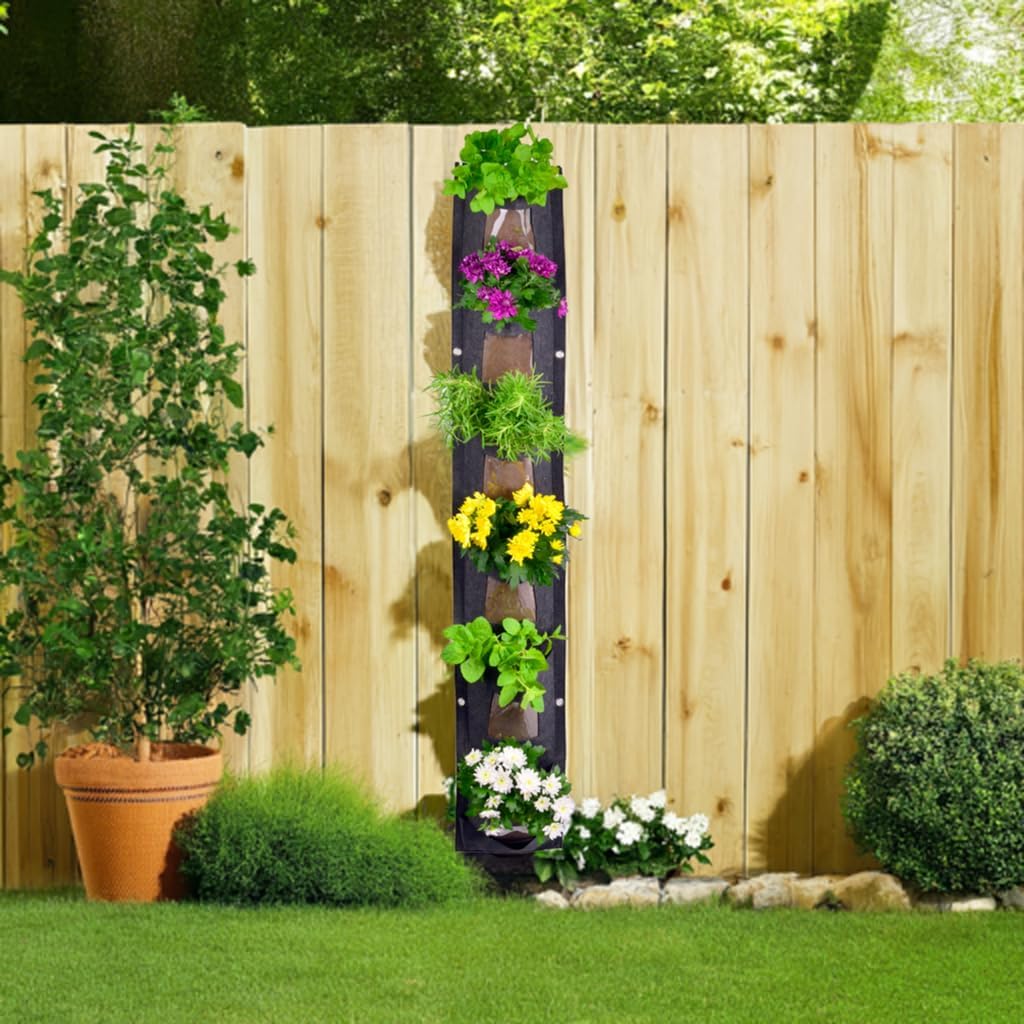 Hanging Planter Bags, Vertical Garden Planting Wall Gardening Grow Bag, 6 Pockets Large Wall