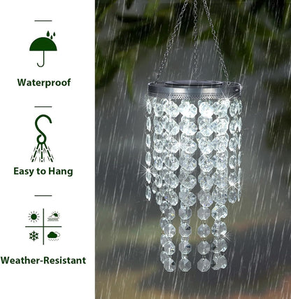 Hanging Solar Lantern Outdoor, 2 Tiers 21” Solar Transparent Acrylic Beaded Chandelier with Cool