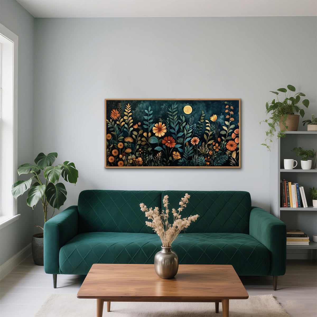 Vintage Dark Botanical Framed Canvas Wall Art Set, Colorful Floral Wall Decor, Nature Wildflower