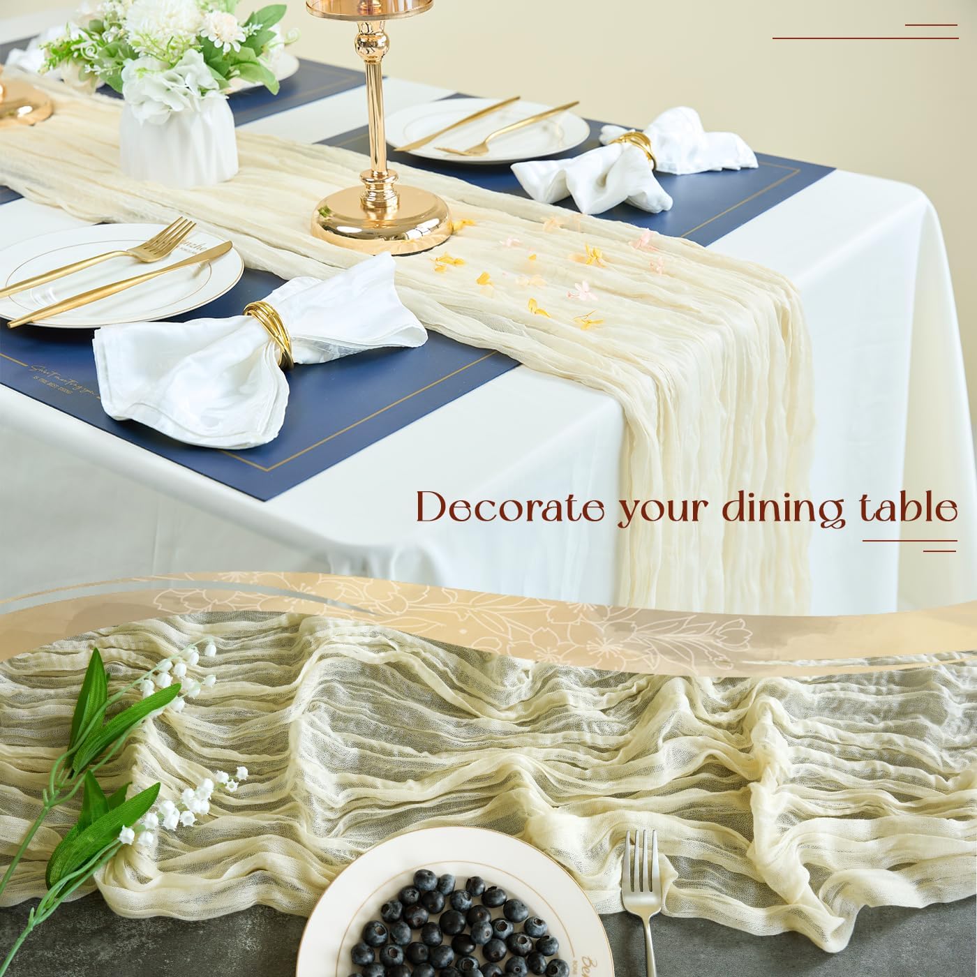 Sioloc 10 Pack Beige Cheesecloth Table Runner Fall Autumn Decor for Home 10ft Table Cloth for Tea